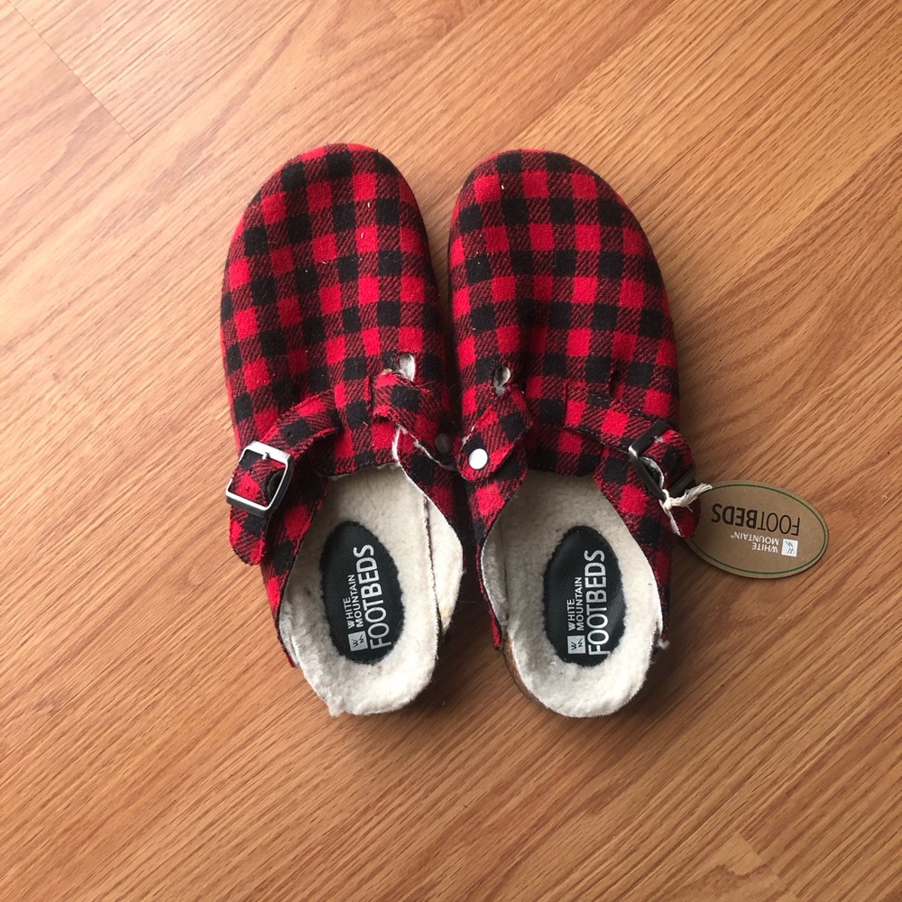 White Mountain Red and Black Buffalo Plaid Slip-On Clogs